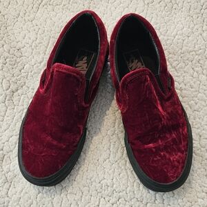 Vans Women's Rich Red Velvet Slip-Ons